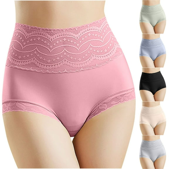 Oksale High Waisted Cotton Underwear for Women Tummy Control Breathable Jacquard Panties Soft Cozy Solid Color Ladies Briefs Black M