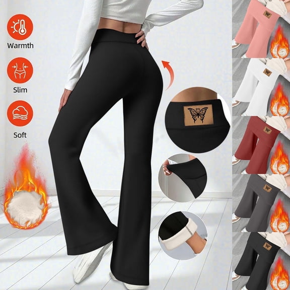 Oksale High Waisted Flared Leggings for Women Tummy Control Fleece Lined Running Leggings Soft Cozy Winter Warm Thicken Graphic Tights Trousers White XL