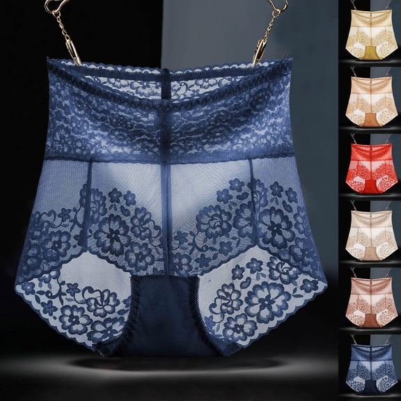 Oksale High Waisted Lace Panties for Women Seamless Lightweight Tummy Control Breathable Underwear Soft Cozy Briefs Red L