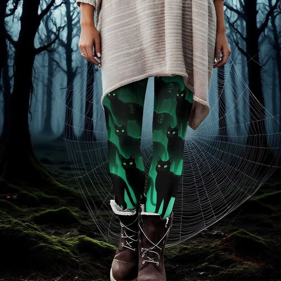 Oksale High Waisted Leggings for Women Tummy Control Stretchy Yoga Pants Cute Graphic Halloween Legging Pants Slim Soft Cozy Print Tights for Fitness Mint Green S