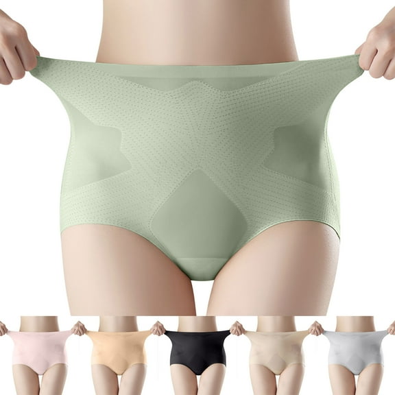 Oksale High Waisted Underwear for Women Tummy Control Breathable Faux Silk Panty Briefs Soft Cozy Solid Color Underpants Khaki XL
