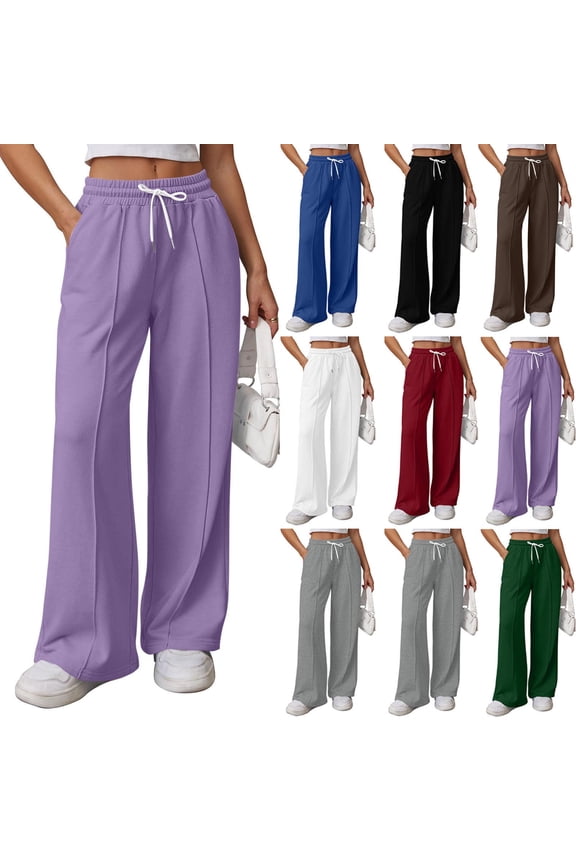 High Waisted Wide Leg Sweatpants Women Tall Casual Cozy Girlfriend Sweat Pants Elastic Drawstring Joggers with Pockets 2026 Purple S