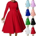 thumbnail image 1 of Oksale Holiday Party Dresses for Women Plus Size Flowy A Line Cocktail Dress Comfy Long Sleeve Winter Dresses Casual Elegant Midi Dress Light Blue 3XL, 1 of 8