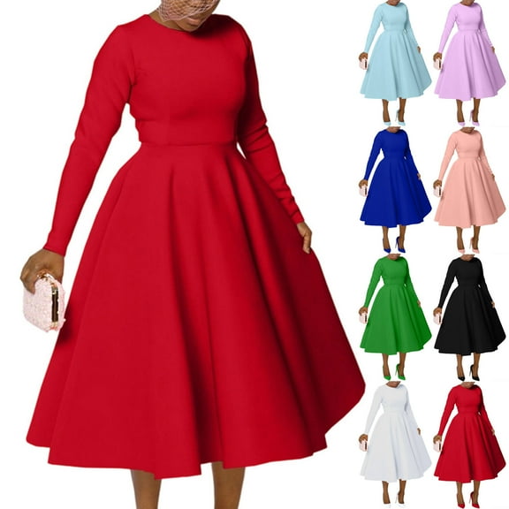 Oksale Holiday Party Dresses for Women Plus Size Flowy A Line Cocktail Dress Comfy Long Sleeve Winter Dresses Casual Elegant Midi Dress Light Blue S