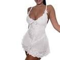 thumbnail image 1 of Oksale Hollow Out Mesh Lace Lingerie for Women Plus Size Mini Night Dress Deep V Neck Nightgown Sofy Comfortable Thin Pajamas for Home White XXL, 1 of 4