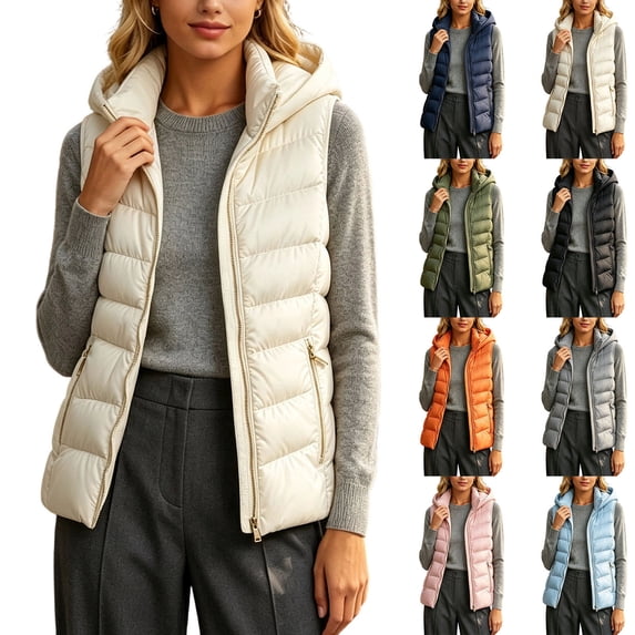 Oksale Hooded Puffer Vest Women Casual Zip Up Quilted Jackets Sleeveless Lightweight Outerwear with Hood and Zipper Pockets Cozy Warm Winter Clothes Pink XL