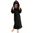 thumbnail image 1 of Oksale Hooded Robe for Women with Eye Mask Fluffy Flannel Robes with Belt Cozy Long Sleeve Bath Robe with Pockets Soft Warm Full Length Nightgowns Black S, 1 of 8
