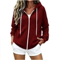 thumbnail image 1 of Oksale Hoodie Jacket for Women with Zipper and Pockets Long Sleeve Ribbed Knit Cardigan Casual Drawstring Fall Outfits Wine M, 1 of 7