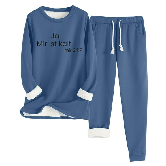 Oksale Ja ,Mir Ist Kalt Sweatsuit for Women 2 PC Set Fleece Lined Sweatshirts Casual Drawstring Sweatpants with Pockets Baggy Loungewear Set 2025 Dark Blue S
