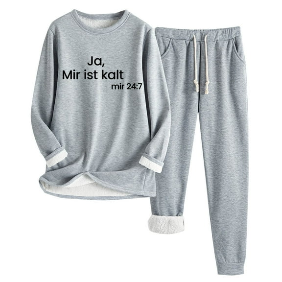Oksale Ja ,Mir Ist Kalt Sweatsuit for Women 2 PC Set Fleece Lined Sweatshirts Casual Drawstring Sweatpants with Pockets Baggy Loungewear Set 2025 Gray XXL