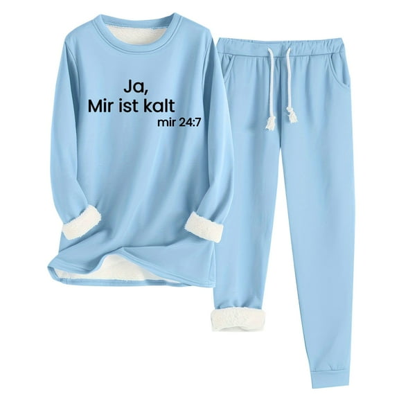 Oksale Ja ,Mir Ist Kalt Sweatsuit for Women 2 PC Set Fleece Lined Sweatshirts Casual Drawstring Sweatpants with Pockets Baggy Loungewear Set 2025 Light Blue S