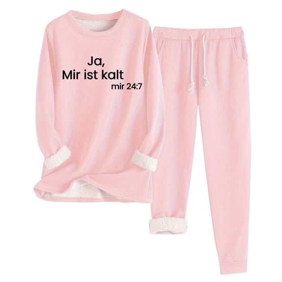 Oksale Ja ,Mir Ist Kalt Sweatsuit for Women 2 PC Set Fleece Lined Sweatshirts Casual Drawstring Sweatpants with Pockets Baggy Loungewear Set 2025 Pink M