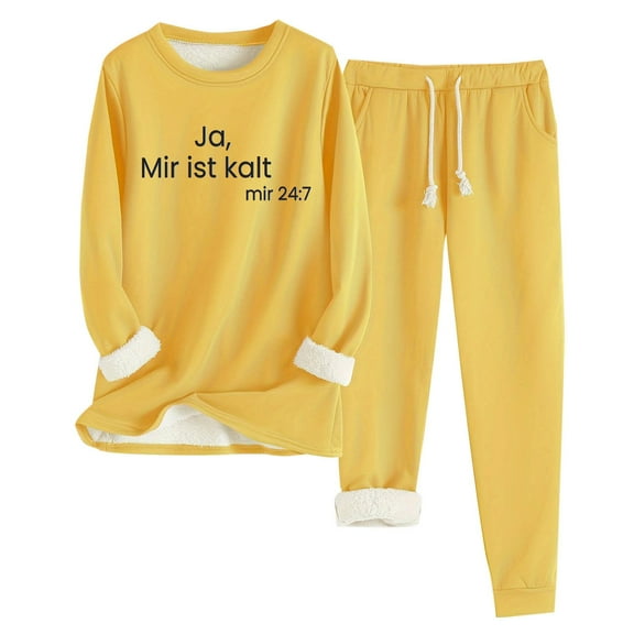 Oksale Ja ,Mir Ist Kalt Sweatsuit for Women 2 PC Set Fleece Lined Sweatshirts Casual Drawstring Sweatpants with Pockets Baggy Loungewear Set 2025 Yellow M