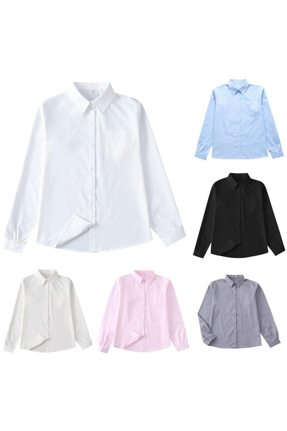 Kids Boys School Uniform Dress Shirts Size 8-10 Button Down Oxford Shirt Dressy Long Sleeve Gentleman Blouse Tops for Boys Casual Turndown Collar Shirt Blouse