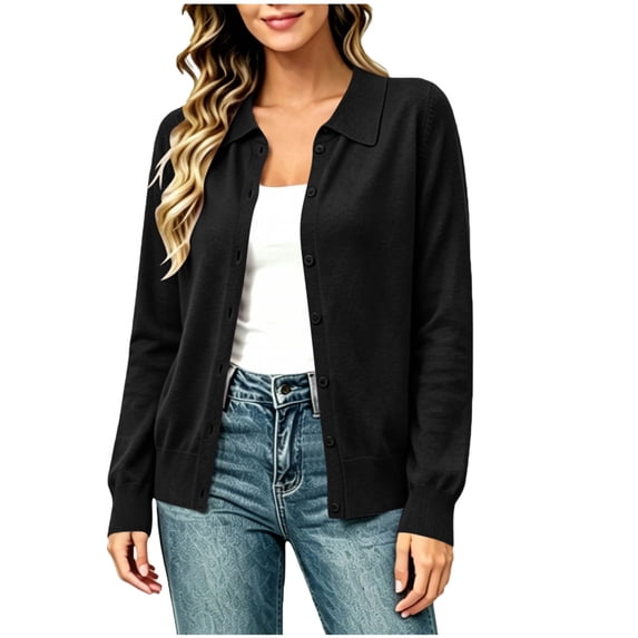 Oksale Knit Cardigans for Women Cozy Long Sleeve Button Down Cardigan Sweaters Casual V Neck Fall Clothes Black S