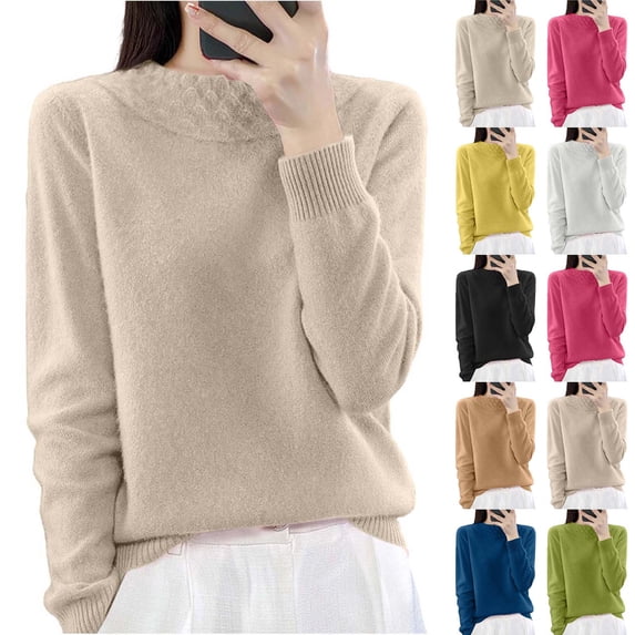 Oksale Knit Sweaters for Women Trendy High Neck Pullover Shirts Soft Comfy Long Sleeve Fall Tops Black 2XL