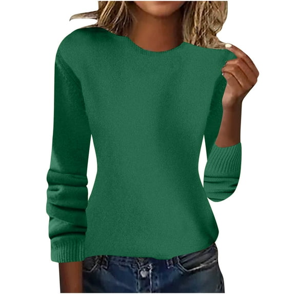 Oksale Knited Sweaters for Women Casual Crewneck Cotton Sweater Comfort Long Sleeve Jumper Solid Color Basic Tops 2025 Green L