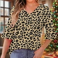 thumbnail image 1 of Oksale Leopard Print Shirts for Women 3/4 Ruffle Sleeve Cotton Office Blouses Casual V Neck Fashion Clothing Soft Comfortable Tops Khaki S, 1 of 7