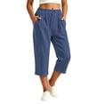 thumbnail image 1 of Oksale Lightweight Capris for Women Summer Plus Size Soft Cozy Cotton Capri Pants with Pockets Elastic Waist Long Beach Pants Navy 2XL, 1 of 8