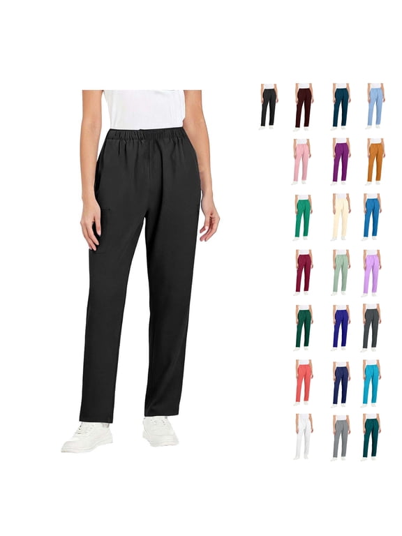 Lightweight Pants Women Petite Loose Straight Leg Summer Pants with Pockets Stretch High Waisted Scrub Pants for Work Black 3XL