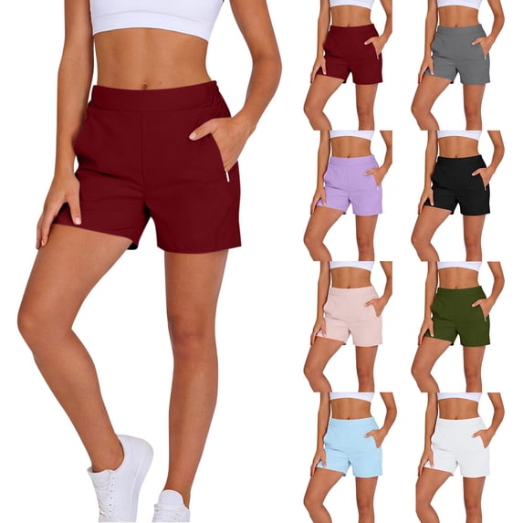 Oksale Lined Running Shorts for Women with Pockets Casual Trendy Athletic Shorts Elastic Waisted Summer Shorts 2026 Light Blue S