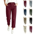 thumbnail image 1 of Oksale Linen Ankle Pants Women Casual Dressy Cuffed Hem Petite Pants with Pockets Lightweight High Waisted Button Summer Pants 2026 Wine S, 1 of 9