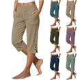 thumbnail image 1 of Oksale Linen Capri Pants for Women Stretch Mid Rise Straight Leg Capris with Pockets Loose Cozy Side Slit Cropped Trousers Army Green M, 1 of 7