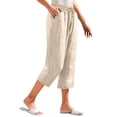 thumbnail image 1 of Oksale Linen Cotton Capri Pants for Women Lightweight Loose Straight Leg Summer Capris with Pockets Elastic Drawstring Waist Cropped Trousers 2026 Beige L, 1 of 5