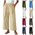 thumbnail image 1 of Oksale Linen Pants Women Petite Loose Wide Leg Ruffle Pull On Pants with Pockets Elastic Waist Summer Cotton Trousers Red XL, 1 of 8