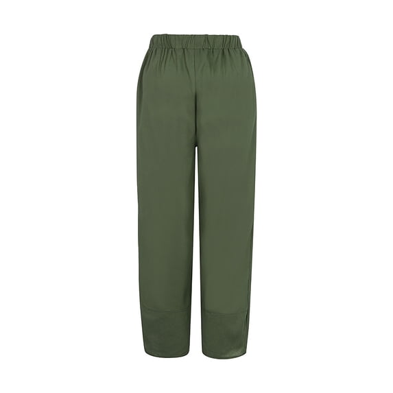 Oksale Linen Pants Women Petite Petal Hem Cotton Ankle Pants with Pockets Elastic Waisted Straight Leg Summer Casual Pants for Going Out Army Green S