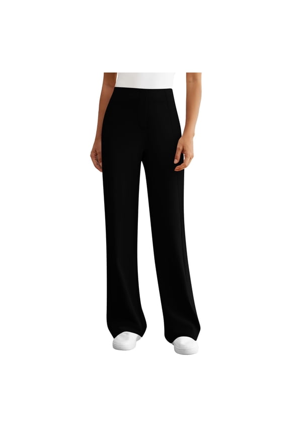 Long Yoga Pants for Women Tall Straight Leg Trousers with Pockets Elastic Waisted Wide Leg Joggers Stretchy Solid Color Pants 2026 Black L