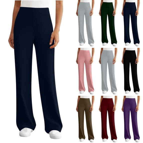 Oksale Long Yoga Pants for Women Tall Straight Leg Trousers with Pockets Elastic Waisted Wide Leg Joggers Stretchy Solid Color Pants 2026 Blue S