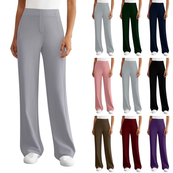 Oksale Long Yoga Pants for Women Tall Straight Leg Trousers with Pockets Elastic Waisted Wide Leg Joggers Stretchy Solid Color Pants 2026 Gray S