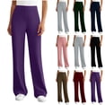 thumbnail image 1 of Oksale Long Yoga Pants for Women Tall Straight Leg Trousers with Pockets Elastic Waisted Wide Leg Joggers Stretchy Solid Color Pants 2026 Purple M, 1 of 9