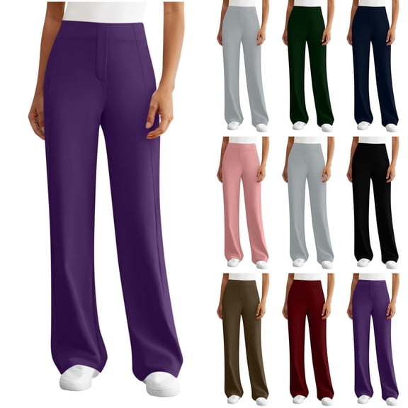 Oksale Long Yoga Pants for Women Tall Straight Leg Trousers with Pockets Elastic Waisted Wide Leg Joggers Stretchy Solid Color Pants 2026 Purple XL