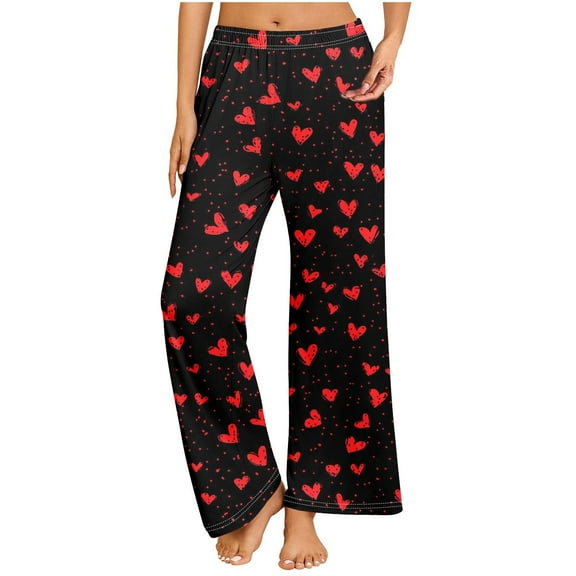 Oksale Love Heart Graphic Pajama Pants for Women Plus Size Valentine's Day Pj Trousers Soft Cozy Sleepwear Fall Winter Loungewear Multicolor M