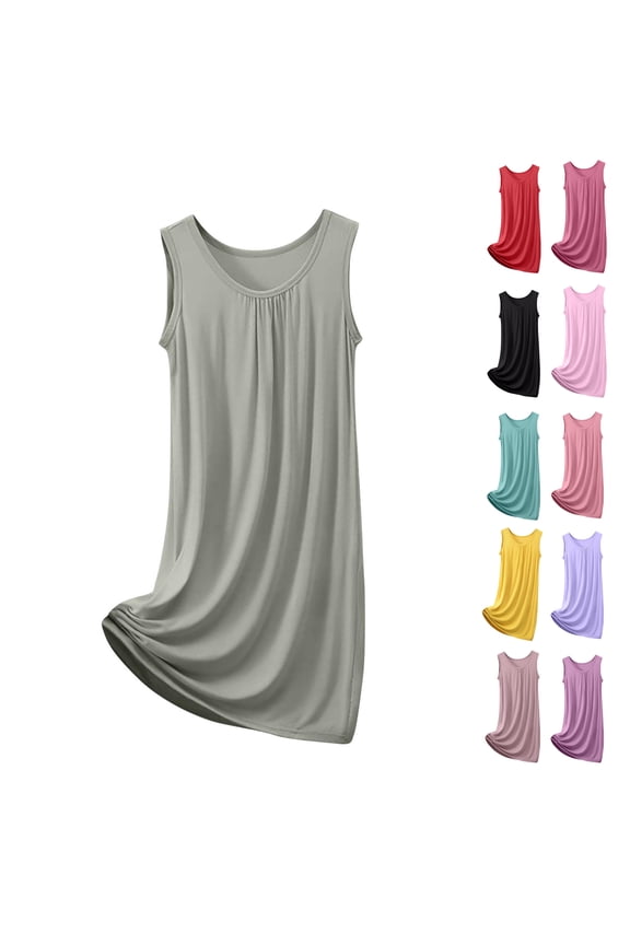 Mid Length Nightgown for Women Trendy Pleated Front Sleep Shirt Sleeveless Night Gown Soft Loose Fit Pajama Dress Solid Color Sleepwear Army Green XXXL