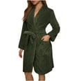 thumbnail image 1 of Oksale Mini Fleece Robe for Women Comfy Plush Towel Robes with Pockets Loose Long Sleeve Belt Nightgown Warm Winter Housecoats Army Green L, 1 of 5