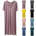 thumbnail image 1 of Oksale Modal Nightgown for Women Casual V Neck Sleep Dress Short Sleeve Night Gown Solid Color Pajama Dress Soft Comfortable Sleep Shirt 2025 Black XL, 1 of 8