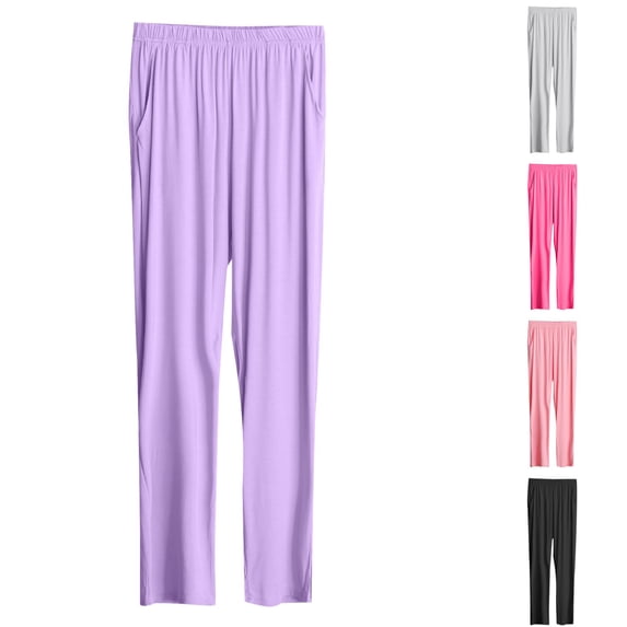 Oksale Modal Pajama Pants for Women Soft Comfy Pj Pants with Pockets Thin Lightweight Long Sleepwear Loose Fit Solid Color Lounge Pants Purple M