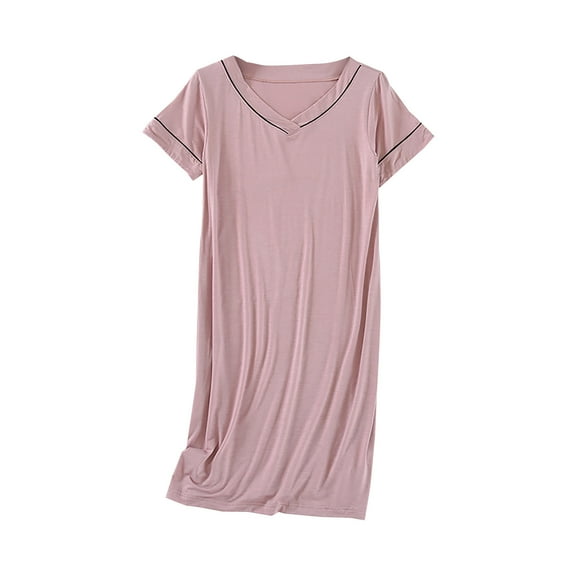 Oksale Nightgown for Women 2025 Casual V Neck Night Gown Soft Mid Length Sleep Shirt Short Sleeve Pajama Dress Lightweight Comfortable Loungewear Gray L