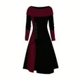 thumbnail image 1 of Oksale Off the Shoulder Cotton Dress for Women Trendy Color Block Midi Dresses Lace Up Dress Flowy A Line Fall Dresses for Wedding Party 2025 Wine S, 1 of 4