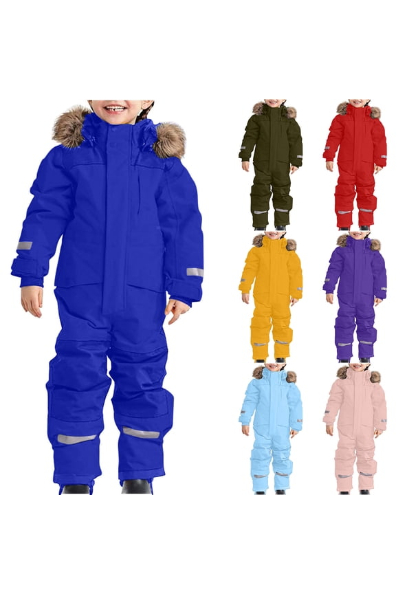 One Piece Snow Suit for Girls Kids' Insulated Warm Winter Ski Suits Mini Jackets Solid Color Fashion Jumpsuit Pink 90