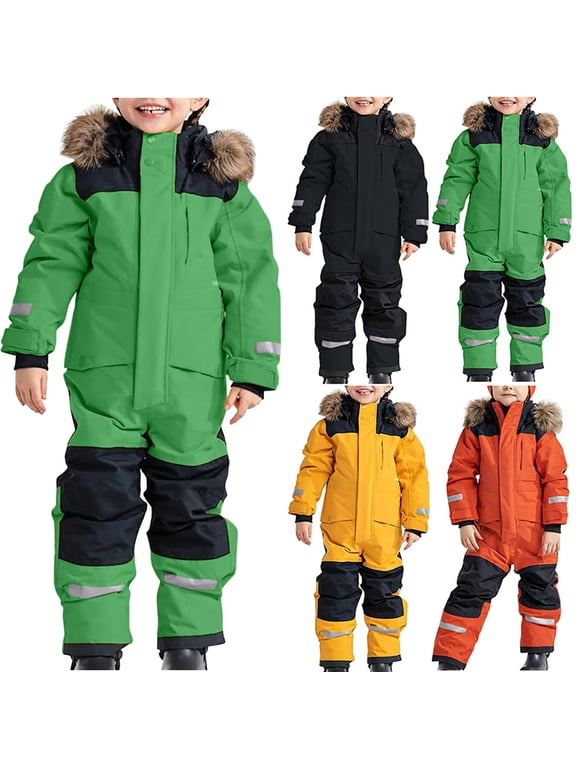 One Piece Snow Suit for Kids' Waterpoof Windproof Fleece Jumpsuits Snowboarding Insulated Overalls Warm Winter Ski Suits for Outdoor Yellow 80
