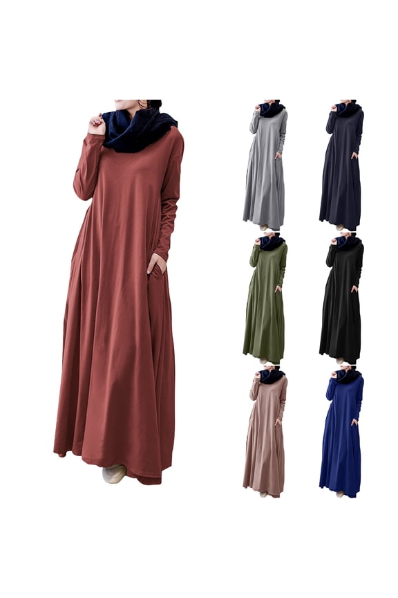 Oversized Dresses for Women with Pockets Loose Fit Full Length Dress Cozy Long Sleeve Fall Dresses Casual Crewneck Basic Dress Gray XL