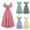 thumbnail image 1 of Oksale Peasant Dresses For Women Medieval Retro Puff Sleeve Plaid Empire Waist Ball Gowns Renaissance Elegant Square Neck Oktoberfest Maxi Dresses Yellow S, 1 of 7