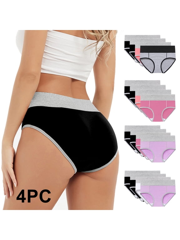 Period Underwear for Women Heavy Flow High Waisted Panty Briefs Plus Size Soft Comfortable Mensutral Cotton Panties 4 Pack Multicolor19 M