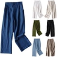 thumbnail image 1 of Oksale Petite Linen Pants for Women Soft Breathable Cozy Elastic Waist Cotton Pants with Pockets Casual Lightweight Straight Leg Ankle Pants Sky Blue 2XL, 1 of 5