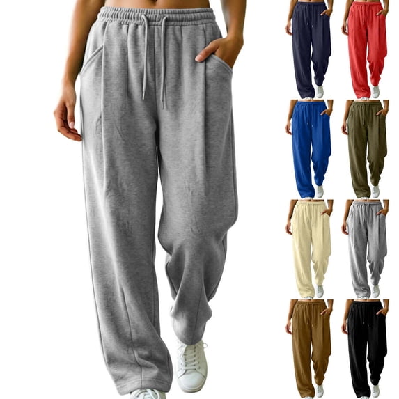 Oksale Petite Sweatpants for Women with Pockets Elastic Drawstring High Waisted Sweat Pants Loose Comfy Wide Leg Athletic Pants Army Green S
