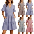 thumbnail image 1 of Oksale Plaid Dresss for Women Ruffle Short Sleeve Mini Dress with Pockets CLassic V Neck A Line Dresses Vacation Outfits 2026 Red S, 1 of 10